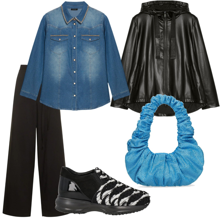 Outfit donna - Minimal chic. Stile Glamour per Ufficio. Abbinamento con sneakers, camicie, blazer, pantaloni, borse a spalla.