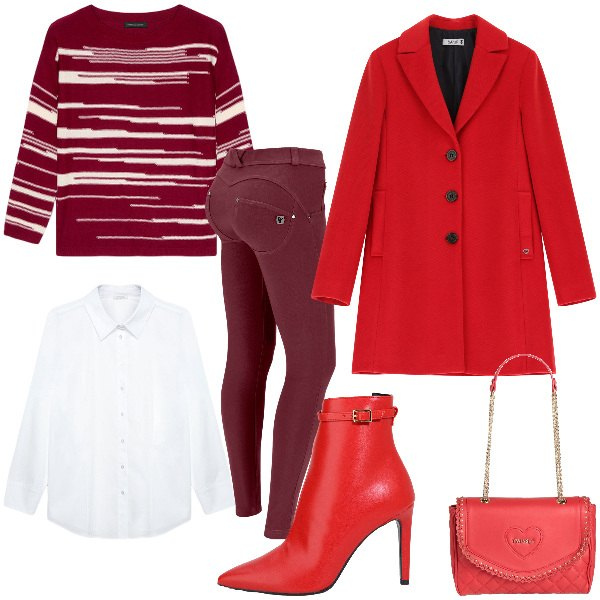 Outfit donna - Sweet Valentine to me. Stile Casual chic per Ufficio. Abbinamento con borse a mano, cappotti, stivaletti, pantaloni skinny, maglieria, camicie.