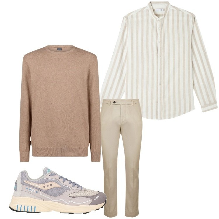 Outfit uomo - Righe e sneakers. Stile Casual per Tutti i giorni. Abbinamento con sneakers, camicie, maglieria, pantaloni.