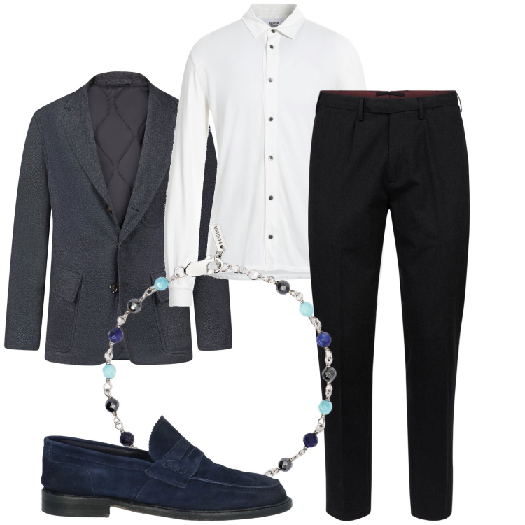 Outfit uomo - I mocassini scamosciati. Stile Business/Elegante per Serata speciale. Abbinamento con scarpe stringate, camicie, braccialetti, giacche, pantaloni.