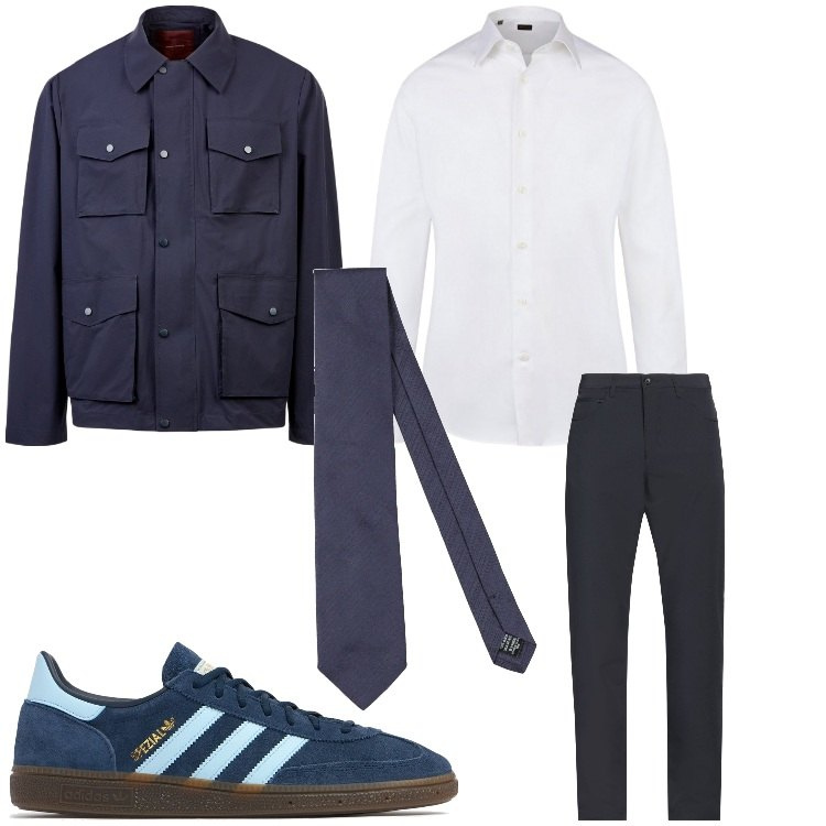 Outfit uomo - Serata in blu. Stile Business/Elegante per Serata speciale. Abbinamento con pantaloni, cravatte, camicie, giacche, sneakers.