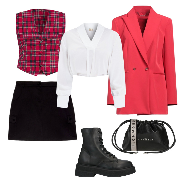 Outfit donna - Winona Forever. Stile Trendy per Serata fuori. Abbinamento con blazer, stivaletti, borse a tracolla, bluse, gilet, minigonne.