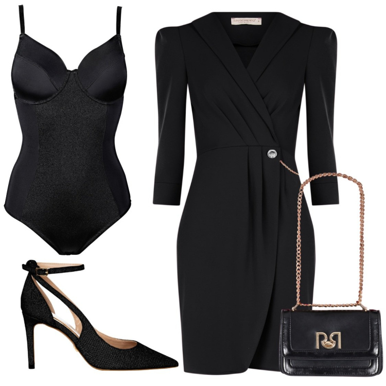 Outfit donna - Nero sensuale. Stile Bon Ton per Cerimonia. Abbinamento con body, vestiti, décolleté, borse a tracolla.