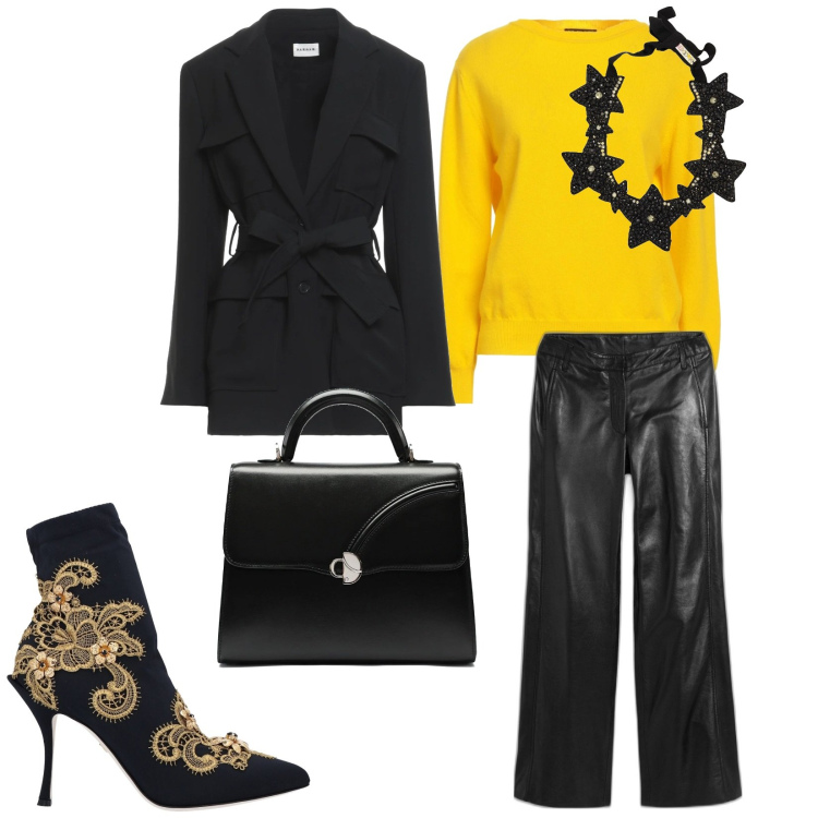 Outfit donna - Riunione importante. per Ufficio. Abbinamento con pullovers, stivaletti, collane, blazer, pantaloni, borse a mano.