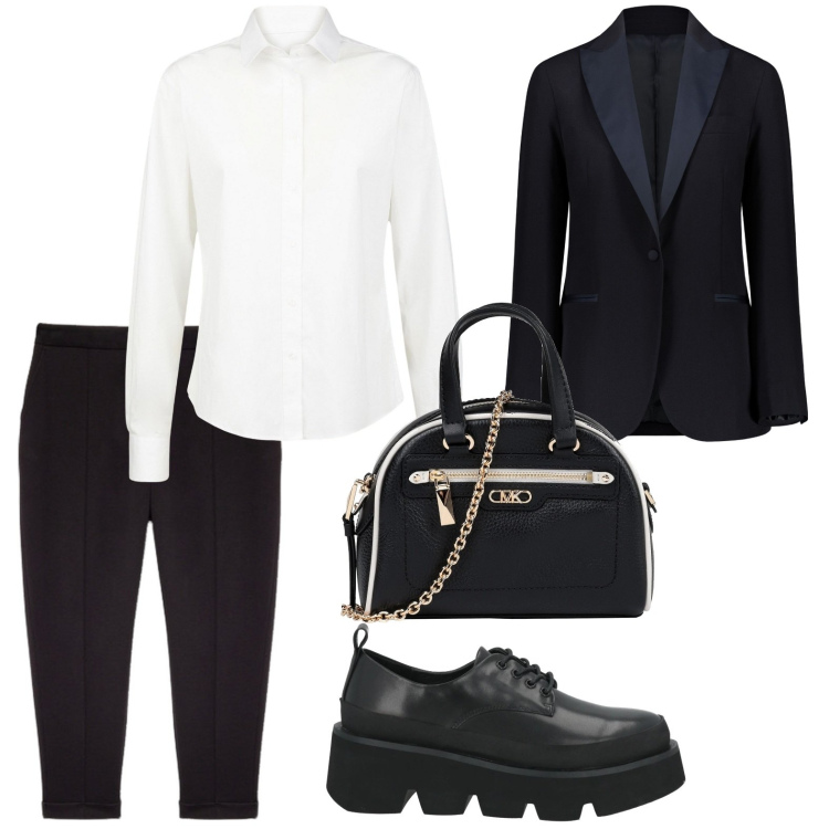Outfit donna - Camicia rubata al mio lui. Stile Minimal per Ufficio. Abbinamento con scarpe stringate, borse a mano, pantaloni chino, giacche, camicie.