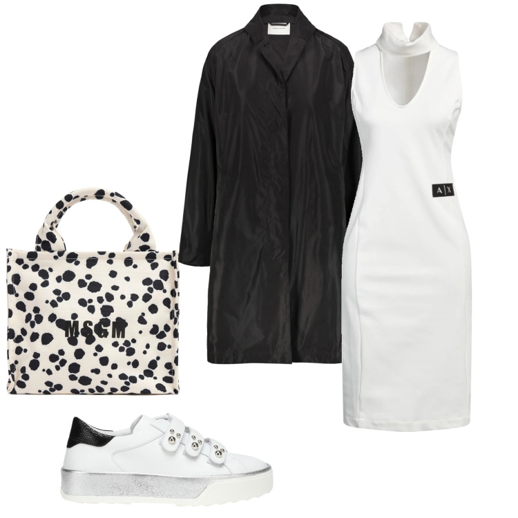 Outfit donna - Tubino bianco. Stile Urban per Tutti i giorni. Abbinamento con vestiti midi/longuette, sneakers, trench, shopping bag.