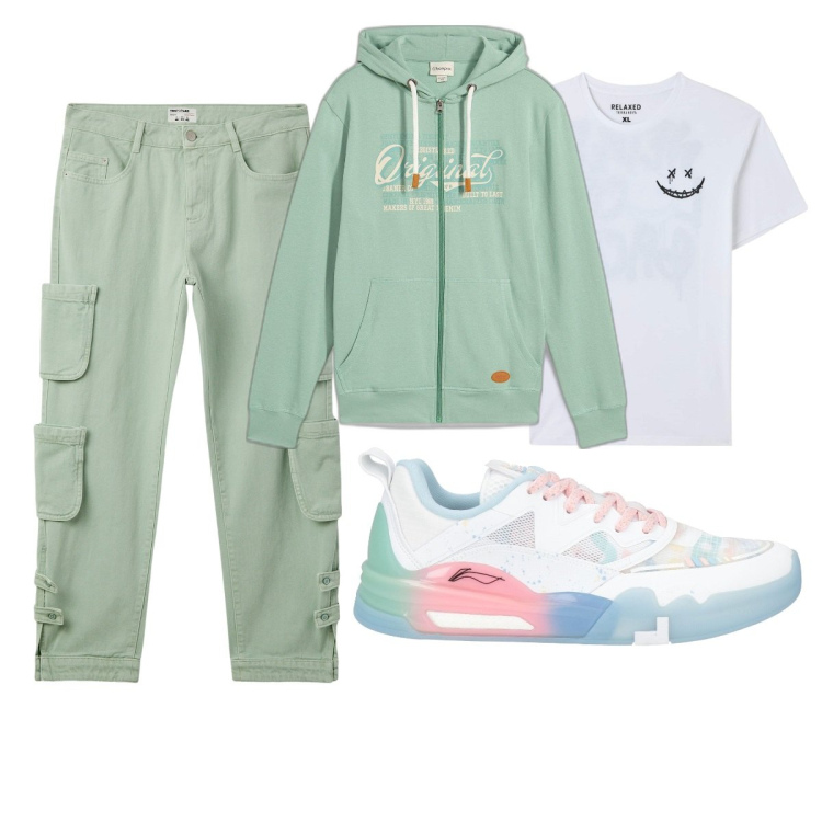 Outfit uomo - Total look #2049238. Stile Casual per Tutti i giorni. Abbinamento con felpe con cappuccio, sneakers, jeans, t-shirt.