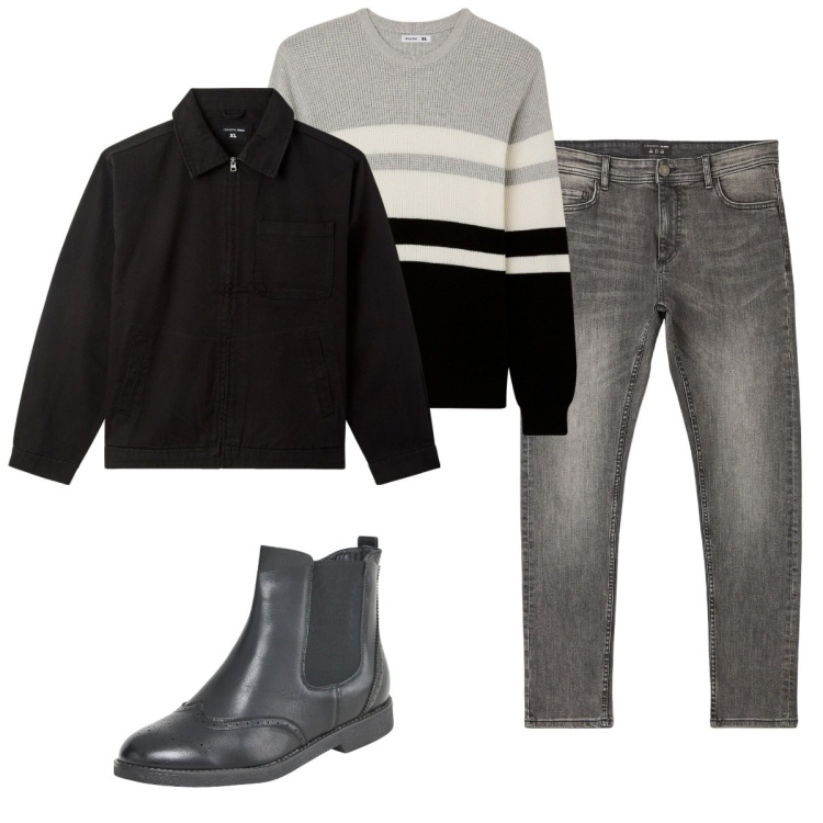 Outfit uomo - Total look #2049243. Stile Casual per Tutti i giorni. Abbinamento con giacche, stivali e stivaletti, jeans skinny, maglieria.