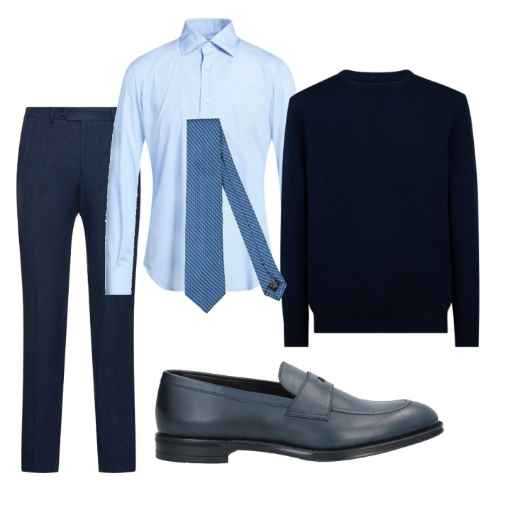 Outfit uomo - Total look #2049252. Stile Business/Elegante per Ufficio. Abbinamento con scarpe stringate, cravatte, camicie, maglieria, pantaloni.