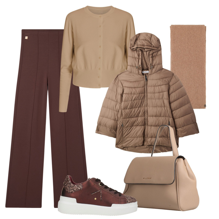Outfit donna - Mocha mousse street style. Stile Urban per Tutti i giorni. Abbinamento con zaini, sneakers, cardigans, blazer, pantaloni, stole.