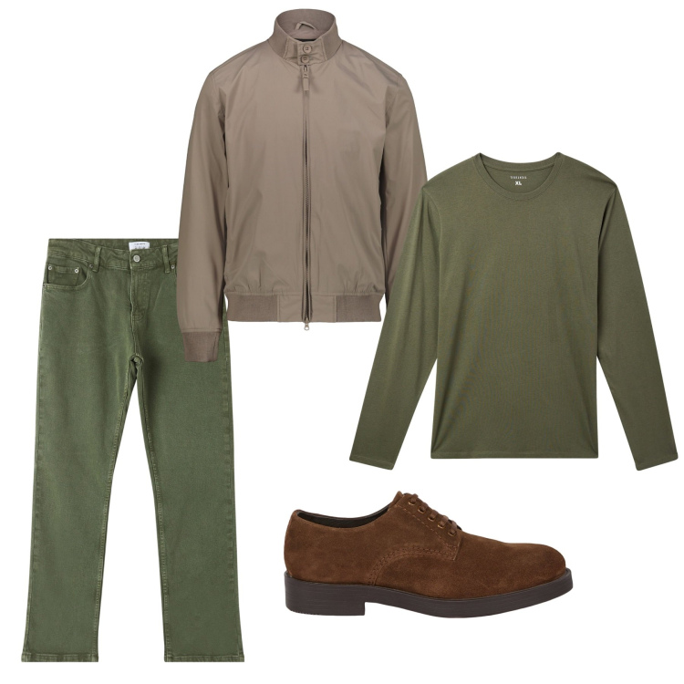 Outfit uomo - Total look. Stile Casual per Tutti i giorni. Abbinamento con t-shirt, pantaloni, scarpe stringate, giacche.