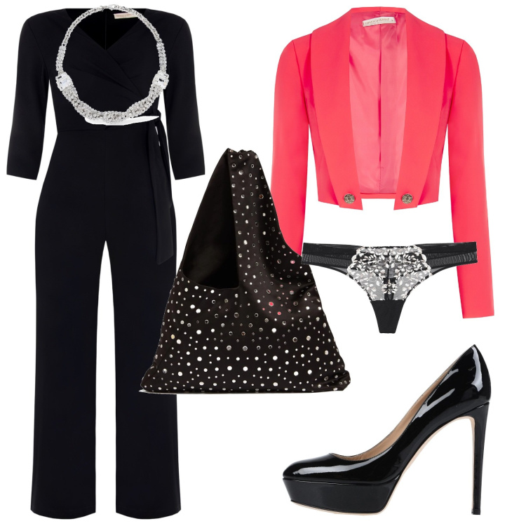 Outfit donna - Total look #2049305. Stile Trendy per Serata fuori. Abbinamento con perizomi, décolleté, bolero, tute, collane, borse a spalla.