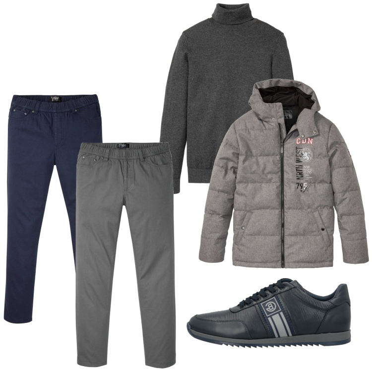 Outfit uomo - Total look. Stile Casual per Tutti i giorni. Abbinamento con giacche, pantaloni, maglieria, sneakers.