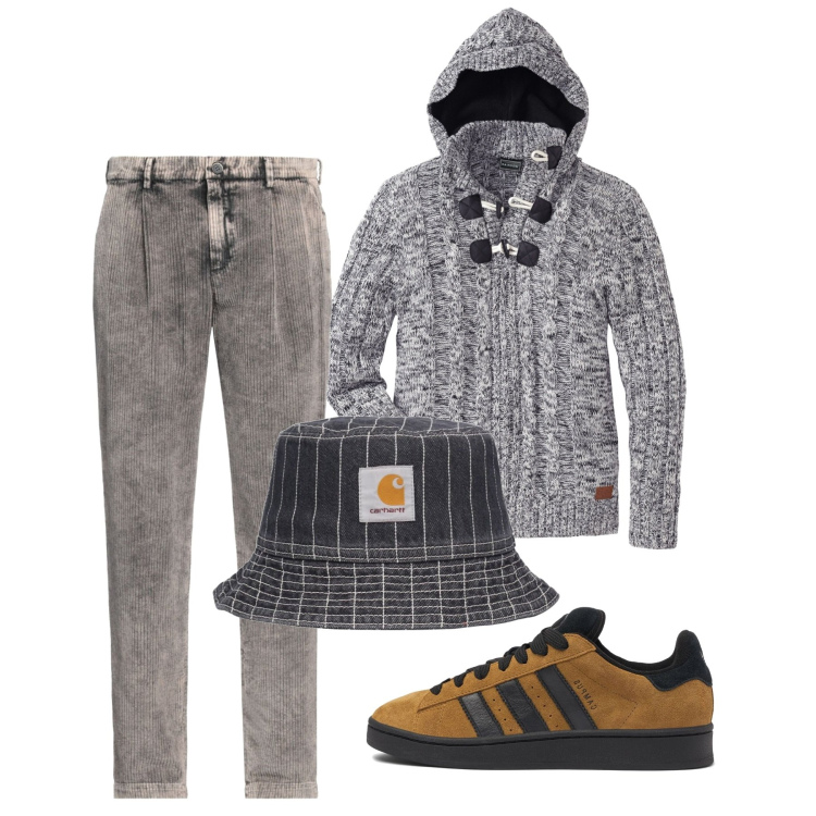 Outfit uomo - Total look. Stile Casual per Tutti i giorni. Abbinamento con maglieria, pantaloni chino, sneakers, cappelli.