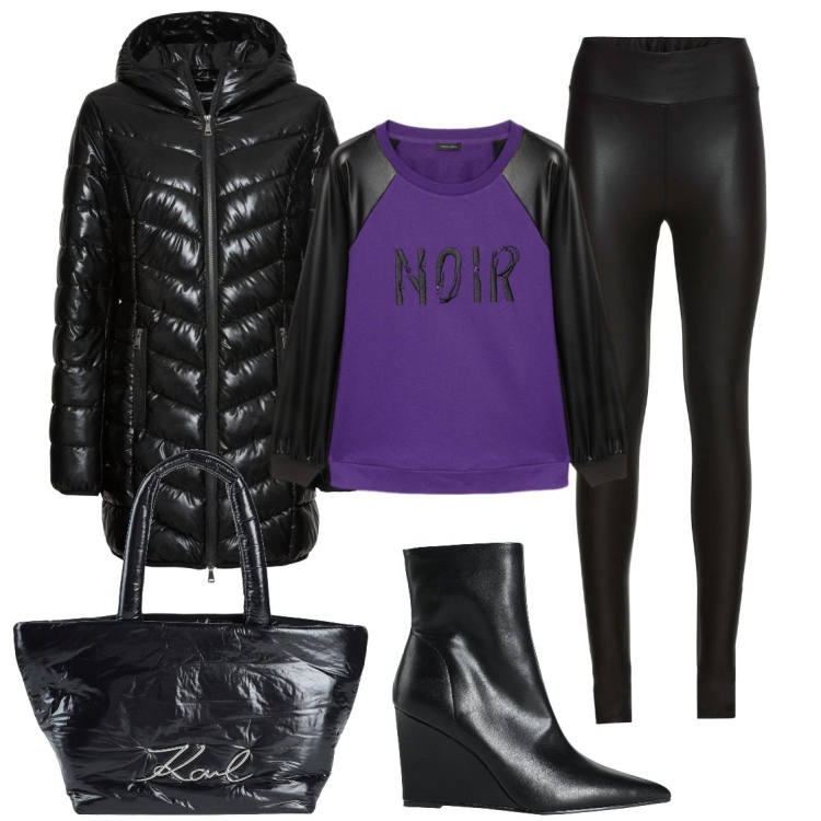 Outfit donna - Noir violet. Stile Casual per Tutti i giorni. Abbinamento con treggings, giacche, stivaletti, borse a mano, felpe.