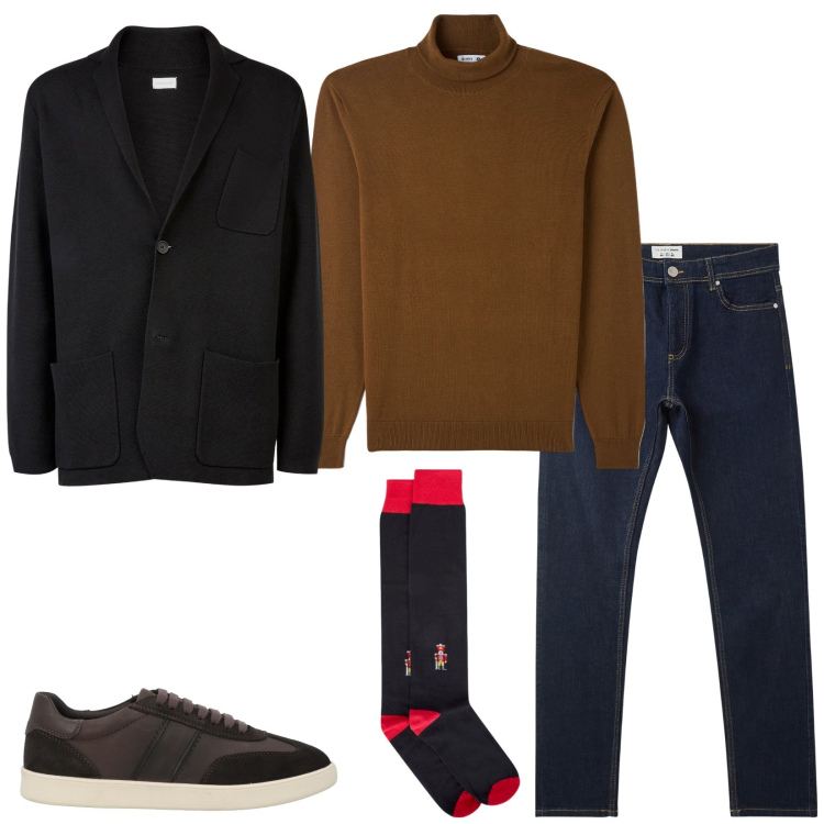 Outfit uomo - Total look #2049344. Stile Casual per Tutti i giorni. Abbinamento con sneakers, jeans skinny, maglieria, cardigans, calzini.