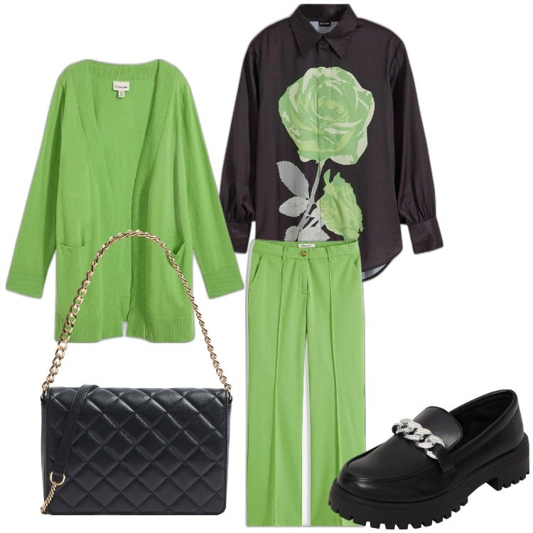 Outfit donna - Se son rose.... Stile Casual chic per Ufficio. Abbinamento con camicie, cardigans, pantaloni, mocassini, borse a tracolla.