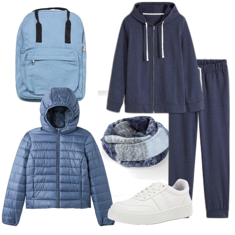 Outfit donna - Volo comoda. Stile Basic per Sport. Abbinamento con tute, foulard, zaini, blazer, sneakers.