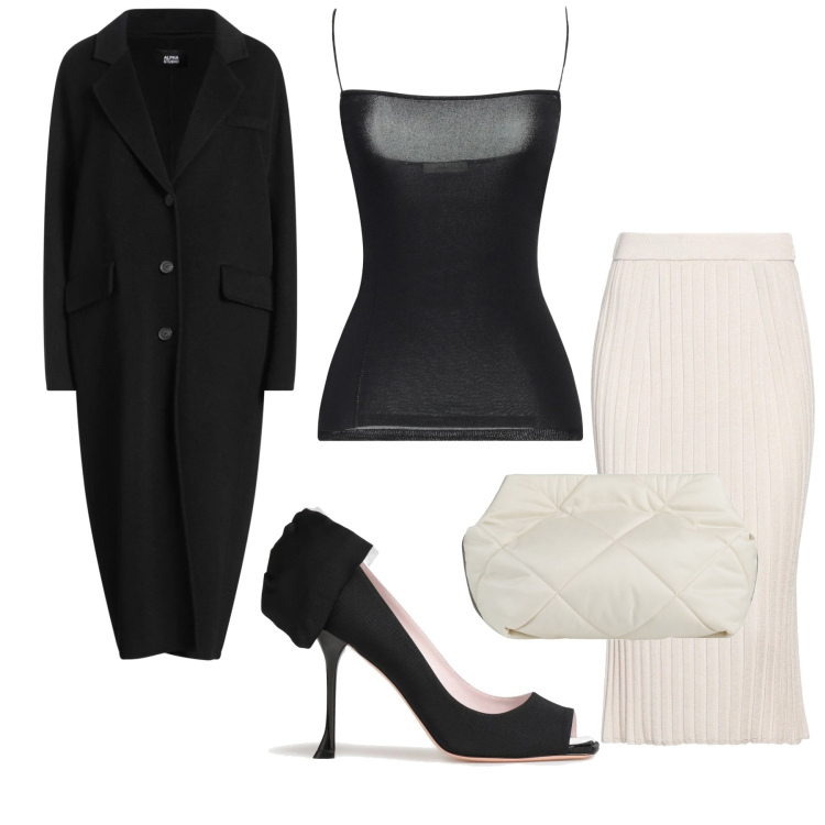 Outfit donna - Donna-dea. Stile Sexy per Serata fuori. Abbinamento con top, décolleté, gonne longuette, borse a spalla, cappotti.