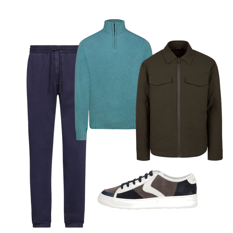 Outfit uomo - Total look. Stile Casual per Tutti i giorni. Abbinamento con pantaloni, sneakers, piumini, maglieria.