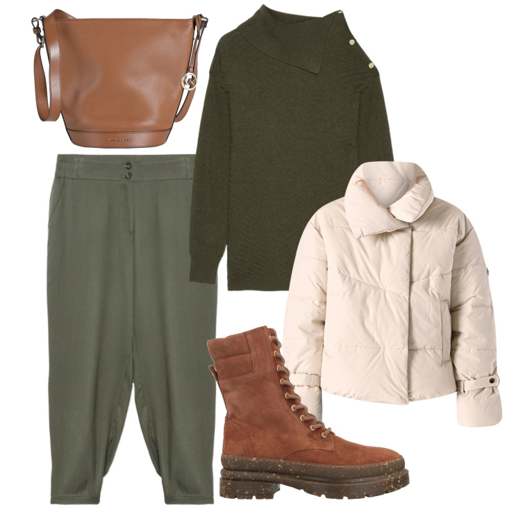Outfit donna - Zuava. Stile Casual per Tutti i giorni. Abbinamento con anfibi, borse a spalla, piumini, maglieria, pantaloni.