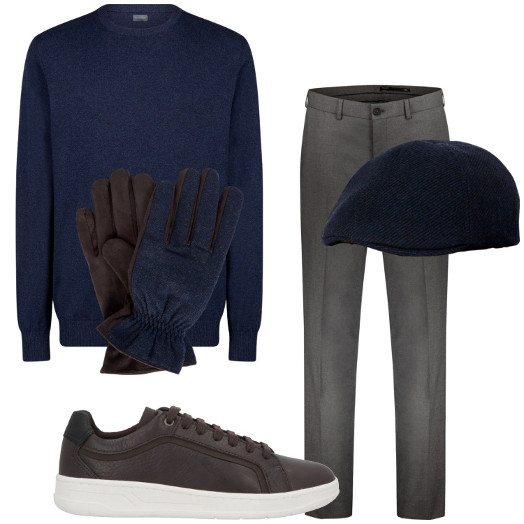 Outfit uomo - Total look #2049690. Stile Trendy per Tutti i giorni. Abbinamento con sneakers, pantaloni, maglieria, guanti, cappelli con visiera.
