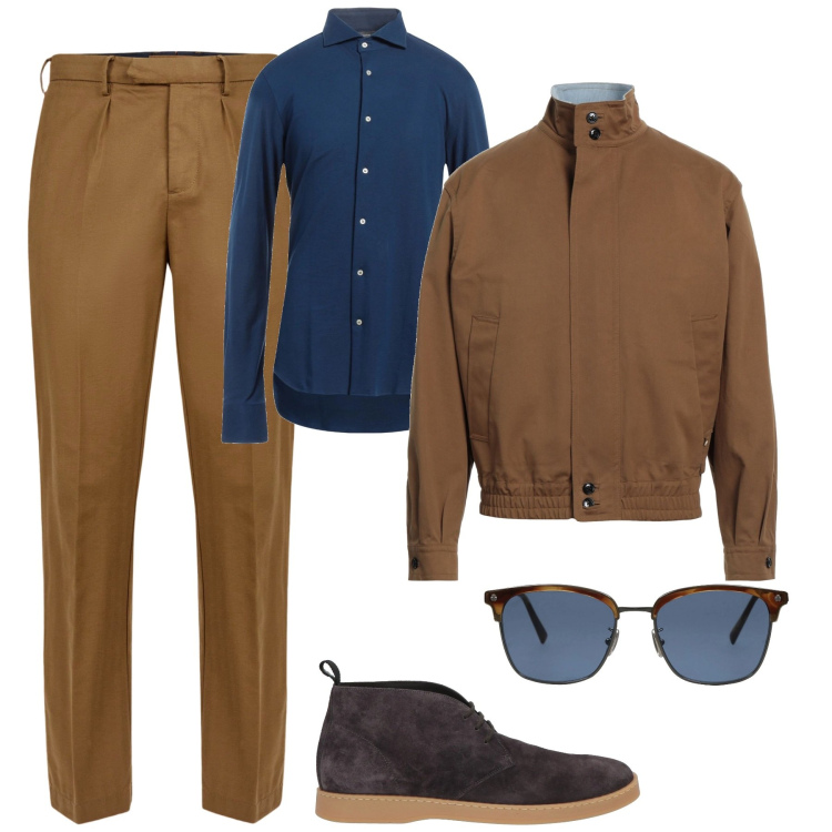 Outfit uomo - City. Stile Trendy per Tutti i giorni. Abbinamento con camicie, giacche, occhiali da sole, stivali e stivaletti, pantaloni.