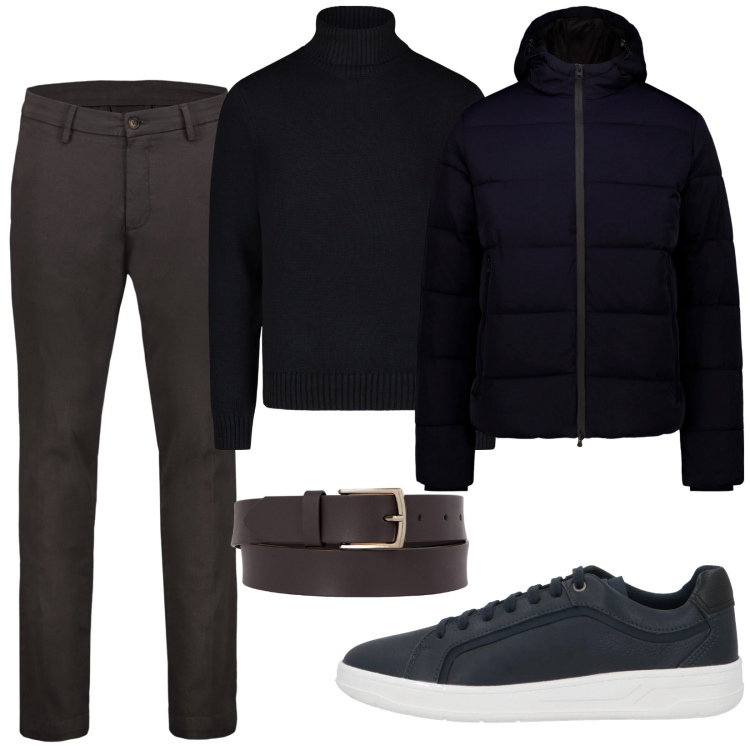 Outfit uomo - Total look #2049727. Stile Casual per Tutti i giorni. Abbinamento con sneakers, maglieria, pantaloni chino, piumini, cinture.