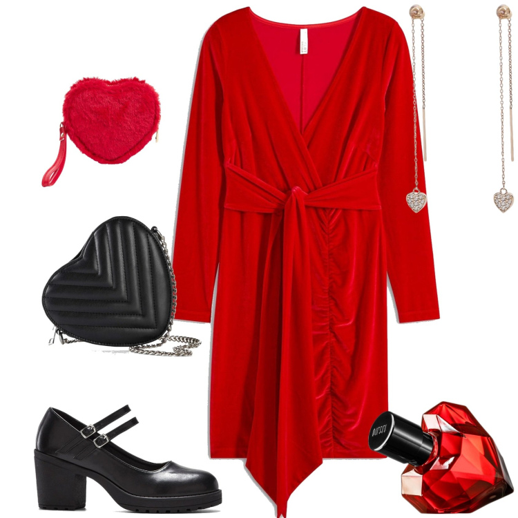 Outfit donna - Bantoa in love. Stile Chic per Serata fuori. Abbinamento con borse a tracolla, vestiti corti, décolleté, profumi, portafogli, orecchini.