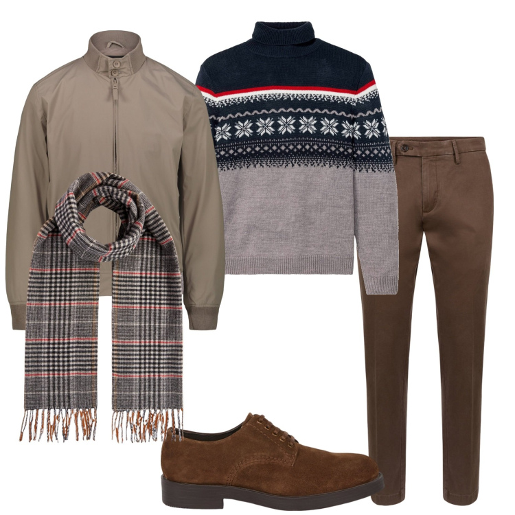 Outfit uomo - Total look #2049737. Stile Casual per Tutti i giorni. Abbinamento con maglieria, pantaloni chino, sciarpe, scarpe stringate, giacche.