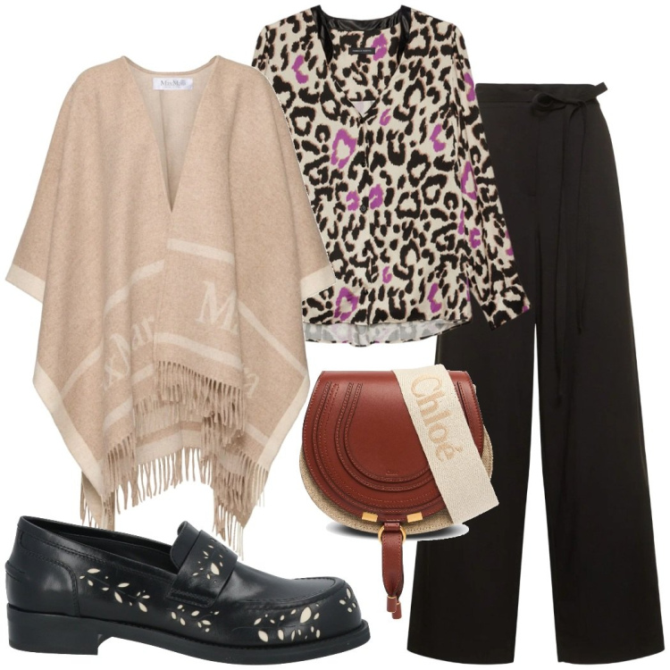 Outfit donna - Cena da amici. Stile Glamour per Serata fuori. Abbinamento con mocassini, camicie, pantaloni, borse a spalla, cappotti.