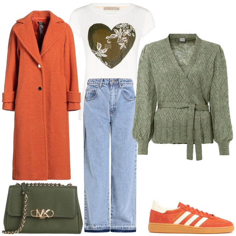 Outfit donna - Total look #2049768. Stile Sporty chic per Tutti i giorni. Abbinamento con maglieria, borse a tracolla, cappotti, jeans, t-shirt, sneakers.