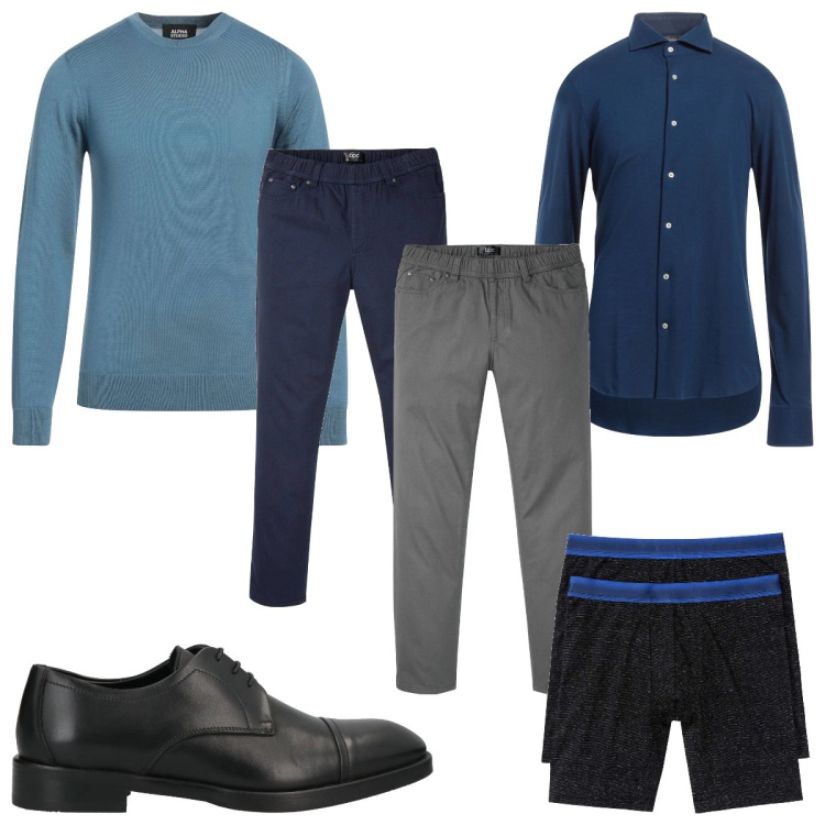 Outfit uomo - Total look #2049788. Stile Casual per Tutti i giorni. Abbinamento con pantaloni, boxer, pullovers, camicie, scarpe stringate.