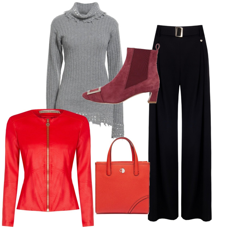 Outfit donna - Cena da amici. Stile Bon Ton per Serata fuori. Abbinamento con stivaletti chelsea, maglieria, pantaloni, giacche, shopping bag.
