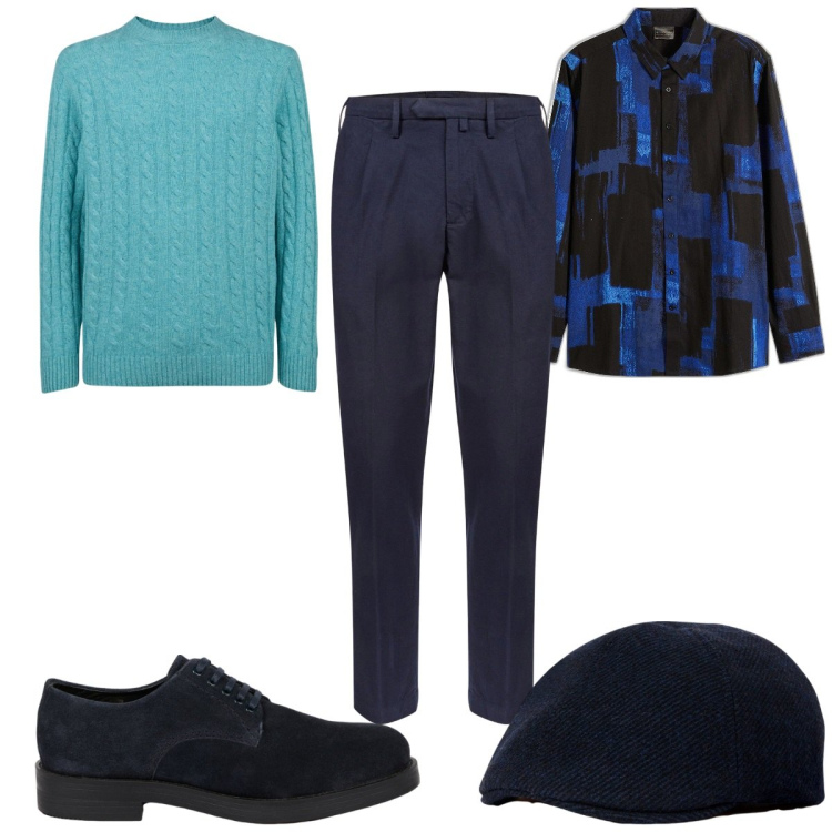 Outfit uomo - Total look #2049791. Stile Trendy per Tutti i giorni. Abbinamento con camicie, scarpe stringate, maglieria, pantaloni, cappelli con visiera.