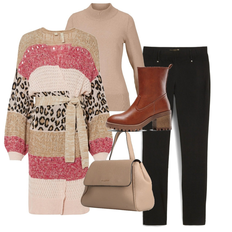 Outfit donna - Il cardigan patchwork. Stile Bon Ton per Tutti i giorni. Abbinamento con stivaletti, pantaloni, maglieria, cardigans, zaini.