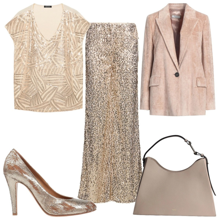 Outfit donna - Total look #2049803. Stile Glamour per Cerimonia. Abbinamento con décolleté, blazer, borse a mano, t-shirt, pantaloni.