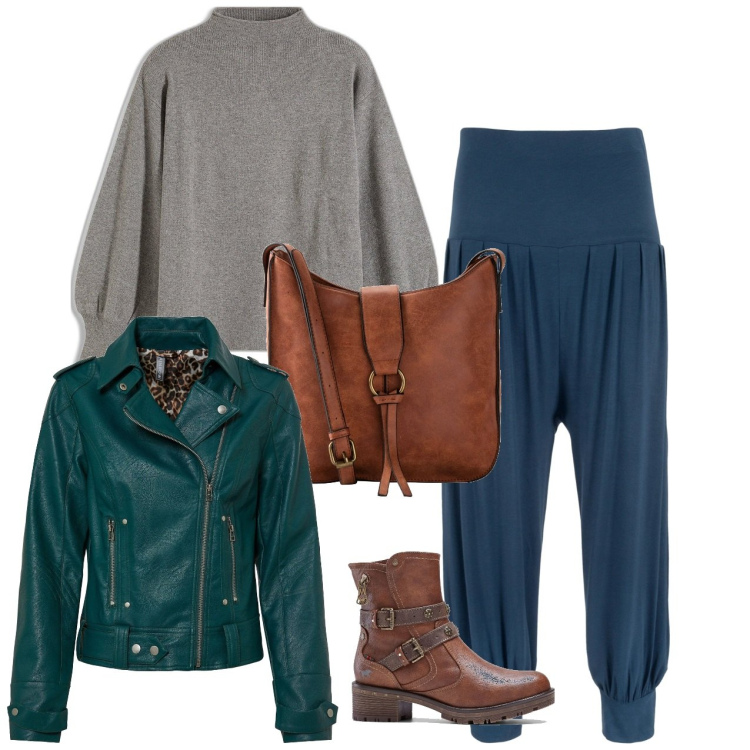 Outfit donna - Gli zuava con il chiodo. Stile Urban per Tutti i giorni. Abbinamento con pantaloni, borse a tracolla, blazer, maglieria, stivaletti.