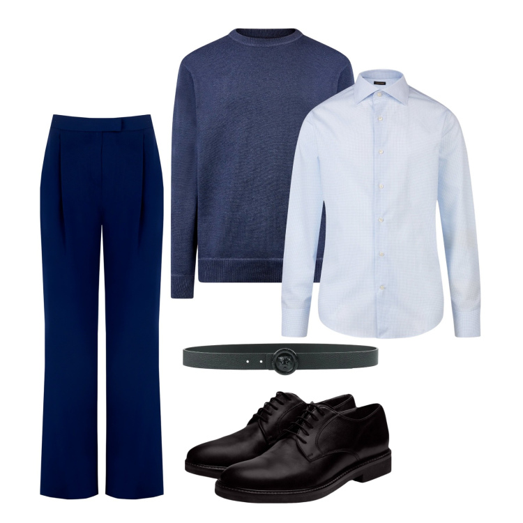 Outfit uomo - Total look. Stile Casual per Tutti i giorni. Abbinamento con cinture, pantaloni, scarpe stringate, maglieria, camicie.