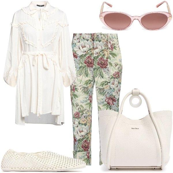 Outfit donna - Total look #2049815. per Tutti i giorni. Abbinamento con pantaloni, camicie, borse a mano, occhiali da sole, ballerine.