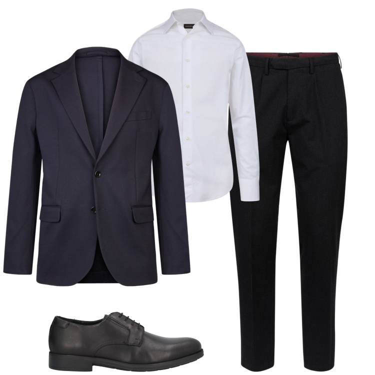 Outfit uomo - In ufficio. Stile Business/Elegante per Ufficio. Abbinamento con scarpe stringate, giacche, pantaloni, camicie.