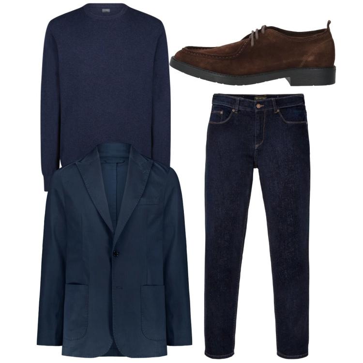 Outfit uomo - City. Stile Casual per Tutti i giorni. Abbinamento con jeans dritti, scarpe stringate, giacche, maglieria.