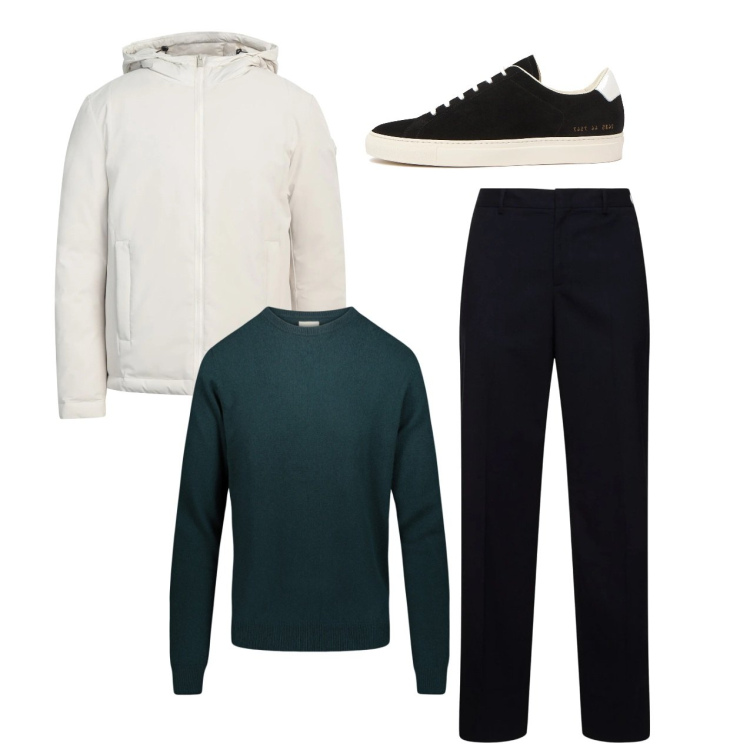 Outfit uomo - City. Stile Casual per Tutti i giorni. Abbinamento con giacche, maglieria, sneakers, pantaloni.
