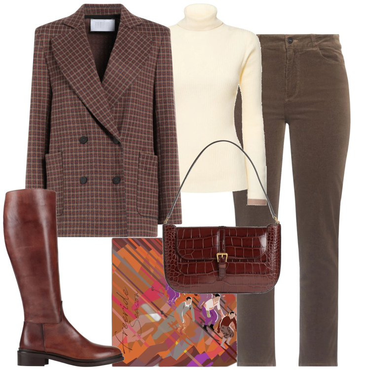 Outfit donna - British. Stile Casual chic per Tutti i giorni. Abbinamento con stivali, pantaloni, borse a mano, blazer, pullovers, foulard.