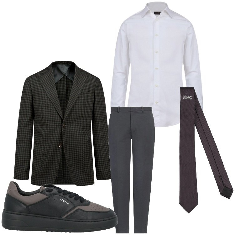 Outfit uomo - Una giornata impegnativa. Stile Business/Elegante per Ufficio. Abbinamento con pantaloni, sneakers, cravatte, giacche, camicie.