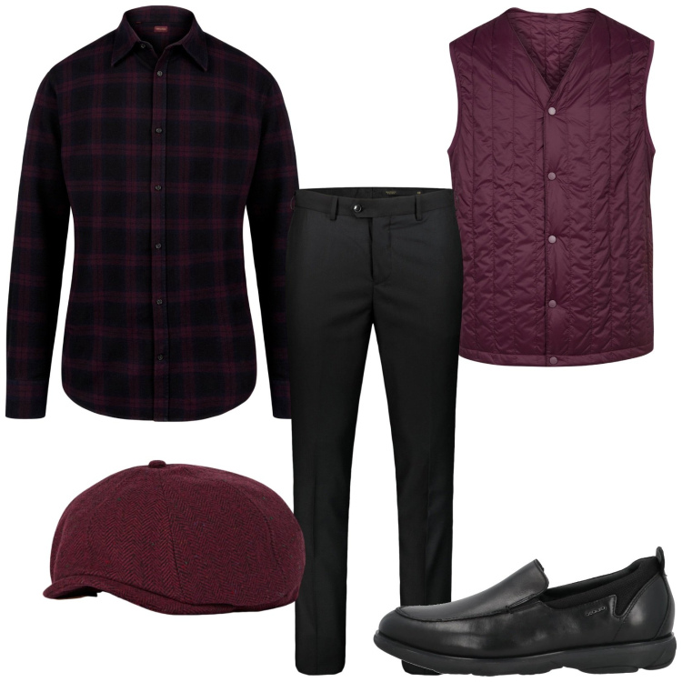 Outfit uomo - Total look #2049920. Stile Business/Elegante per Ufficio. Abbinamento con scarpe stringate, camicie, piumini, cappelli con visiera, pantaloni.