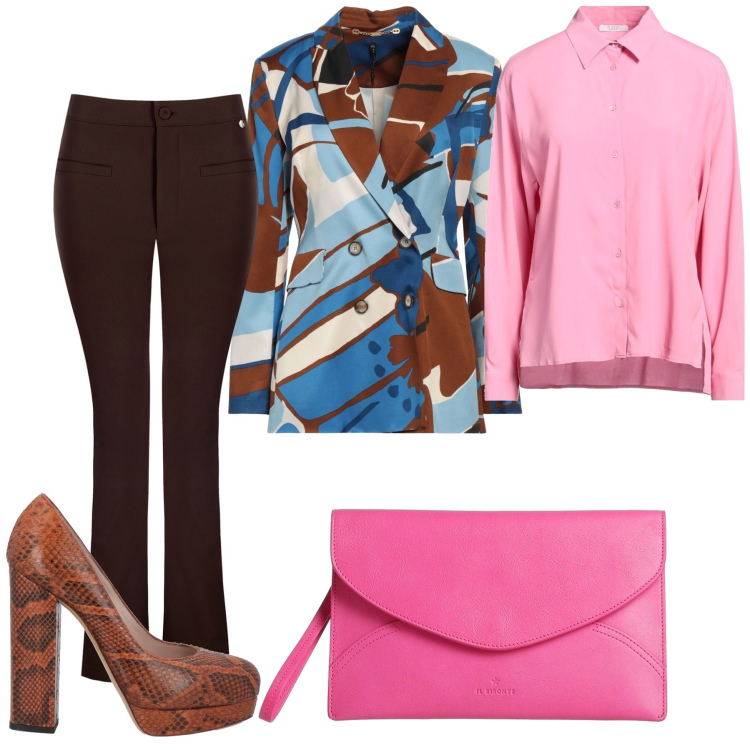 Outfit donna - Il plateau per l ufficio. Stile Trendy per Ufficio. Abbinamento con décolleté, blazer, camicie, borse a mano, pantaloni.