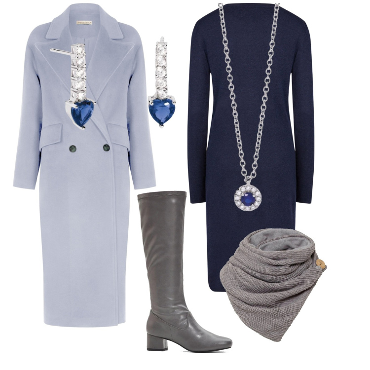 Outfit donna - Total look #2049945. Stile Chic per Serata fuori. Abbinamento con foulard, stivali, collane, orecchini, cappotti, vestiti midi/longuette.