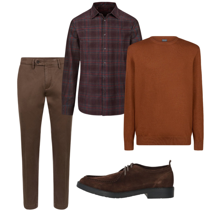 Outfit uomo - Total look. Stile Casual per Tutti i giorni. Abbinamento con scarpe stringate, maglieria, pantaloni chino, camicie.