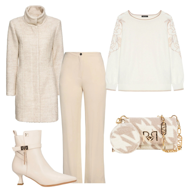 Outfit donna - caldo con stile. Stile Casual chic per Tutti i giorni. Abbinamento con cappotti, stivaletti, pantaloni, borse a tracolla, maglieria.